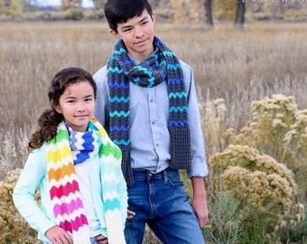 Crochet PATTERN - Rise & Shine Chevron Scarf - crochet scarf pattern women men kids scarf (4 sizes | Toddler Child Adult XL) - PDF Download
