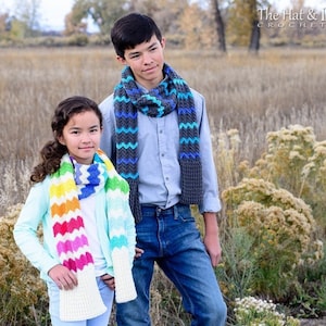 Crochet PATTERN - Rise & Shine Chevron Scarf - crochet scarf pattern women men kids scarf (4 sizes | Toddler Child Adult XL) - PDF Download