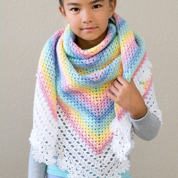 Crochet PATTERN - Rainbow Reflections - crochet shawl pattern with lacy edge, rainbow shawl, Kawaii Girls Women wrap pattern - PDF Download