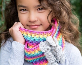 CROCHET PATTERN - Rainbow Reflections Cowl Scarf - crochet scarf pattern, girls cowl pattern (3 sizes | Toddler Child Adult) - PDF Download