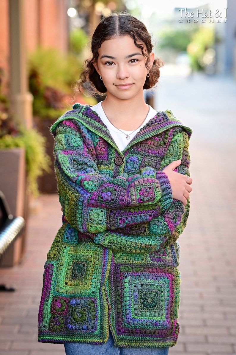 Crochet PATTERN Square Scramble Sweater crochet pattern for granny square cardigan sweater with hood sizes XS 3XL PDF Download image 10