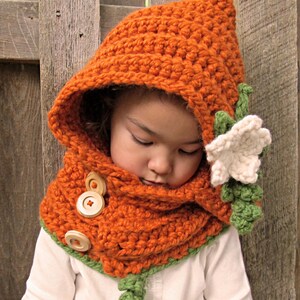 Crochet PATTERN Pumpkin Patch Hoodie crochet hood pattern hooded cowl pumpkin hat pattern 3 sizes Toddler Child Adult PDF Download image 4