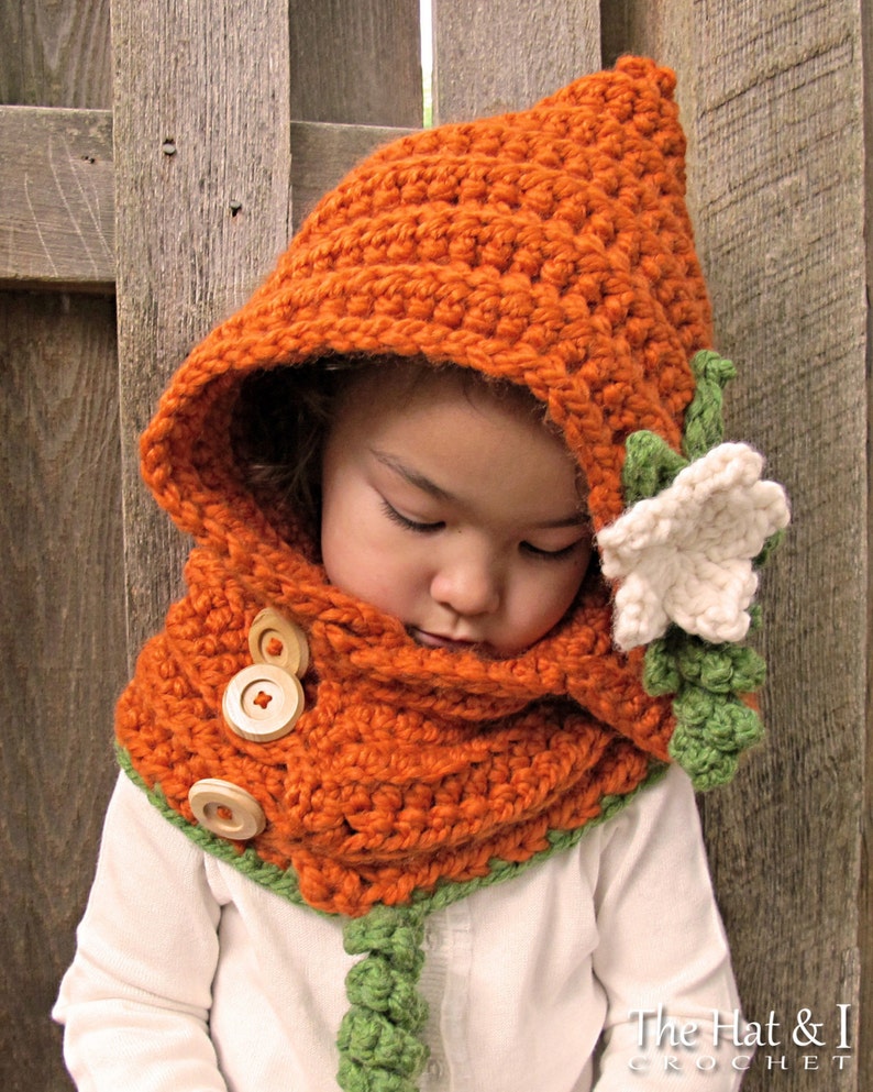 Crochet PATTERN Pumpkin Patch Hoodie crochet hood pattern hooded cowl pumpkin hat pattern 3 sizes Toddler Child Adult PDF Download image 4