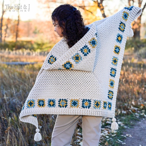 Crochet PATTERN Square Dance Hooded Shawl Granny Square Crochet