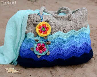 Crochet PATTERN - Turtle Beach Tote - crochet bag pattern, colorful turtle purse tote pattern, crochet beach bag pattern - PDF Download