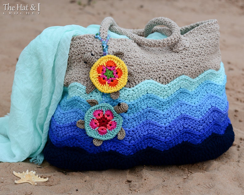 Crochet PATTERN Turtle Beach Tote crochet bag pattern, colorful turtle purse tote pattern, crochet beach bag pattern PDF Download image 1
