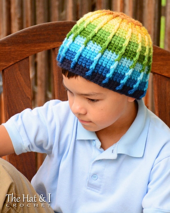 Crochet Hat PATTERN - Color Dip Beanie - crochet pattern for beanie hat, boy girl unisex hat pattern (5 sizes | Baby - Adult) - PDF Download