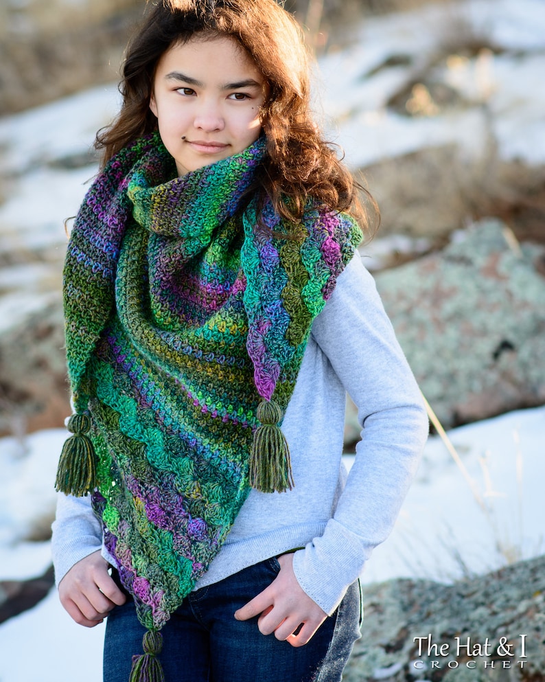 Crochet PATTERN Enchanted Forest Shawl crochet shawl pattern, asymmetrical wrap, triangle shawl scarf pattern PDF Download image 5