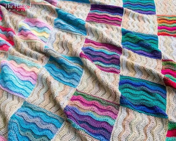 CROCHET Blanket PATTERN - Waves for Days - crochet pattern for throw blanket, modern ripple stitch crochet afghan pattern - PDF Download