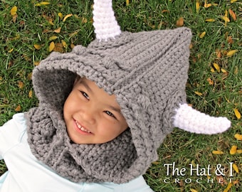 Crochet PATTERN - Viking Style - crochet hood pattern, hooded cowl, Viking hat pattern (3 sizes | Toddler Child Adult) - PDF Download