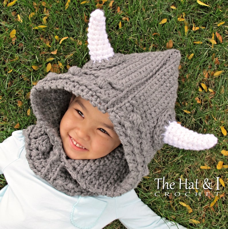 Crochet PATTERN Viking Style crochet hood pattern, hooded cowl, Viking hat pattern 3 sizes Toddler Child Adult PDF Download image 1