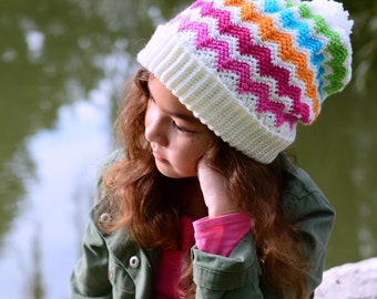 Crochet Hat PATTERN - Super Slouchy Chevrons - crochet pattern for slouch hat, beanie pattern (3 sizes | Toddler Child Adult) - PDF Download