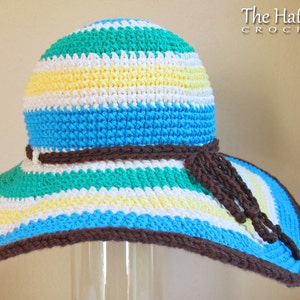 Crochet Hat PATTERN Poolside crochet pattern for sun hat, wide brim summer beach sunhat pattern 3 sizes Teen Adult PDF Download image 1
