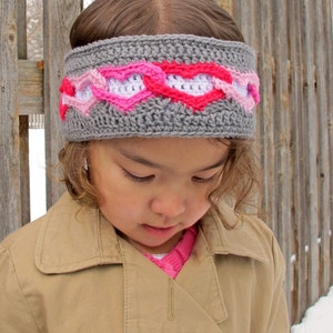 Crochet PATTERN Heart Warmer crochet headband pattern, linked hearts head wrap pattern 3 sizes Toddler Child Adult PDF Download image 3