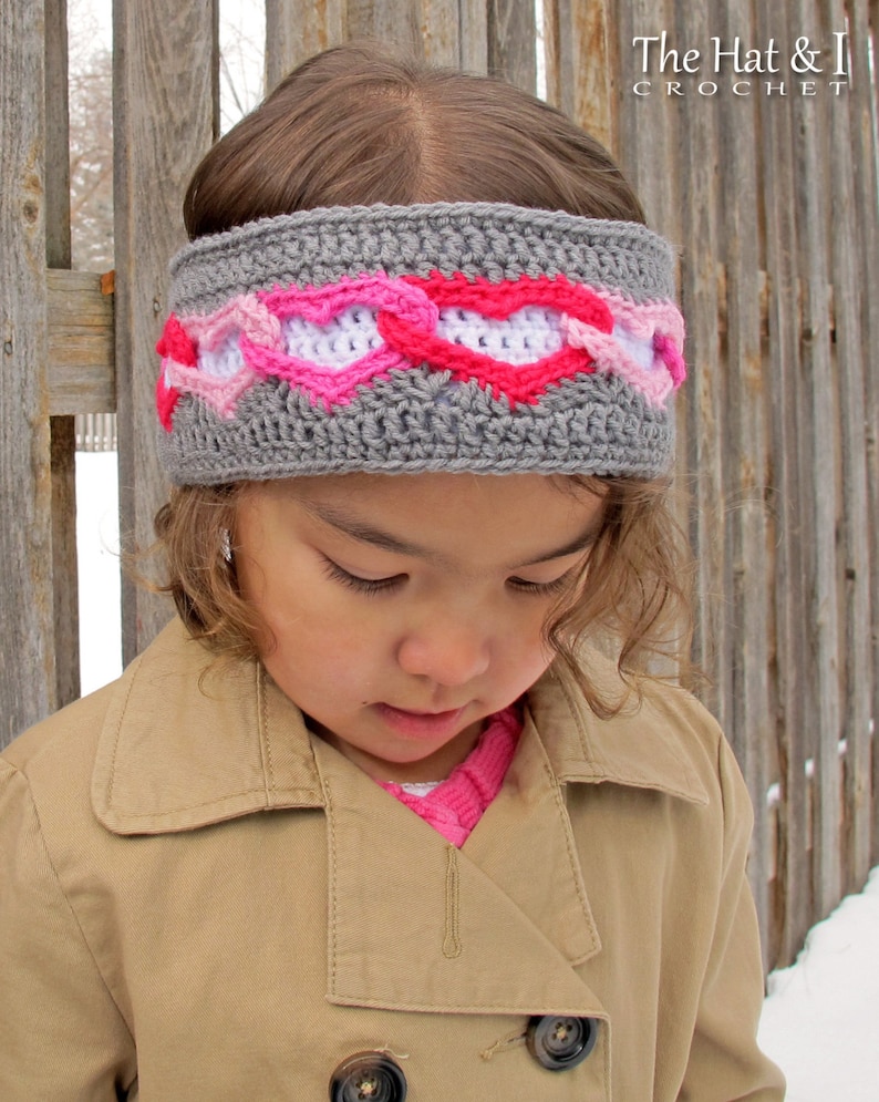 Crochet PATTERN Heart Warmer crochet headband pattern, linked hearts head wrap pattern 3 sizes Toddler Child Adult PDF Download image 3
