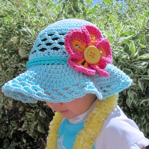 Crochet Hat PATTERN Island Girl crochet pattern for summer hat flower, beach sun hat pattern 5 sizes Babies Kids PDF Download image 2