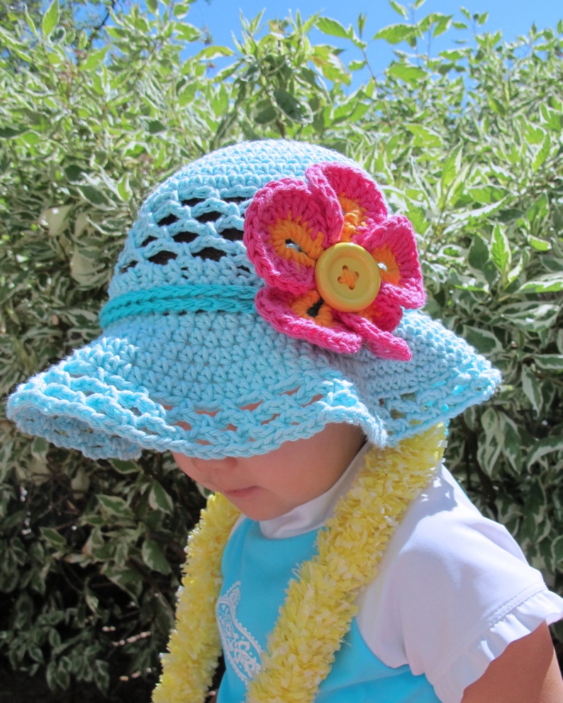 Crochet Hat PATTERN Island Girl crochet pattern for summer hat flower, beach sun hat pattern 5 sizes Babies Kids PDF Download image 2