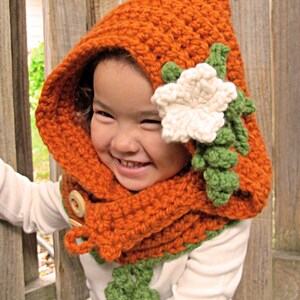 Crochet PATTERN Pumpkin Patch Hoodie crochet hood pattern hooded cowl pumpkin hat pattern 3 sizes Toddler Child Adult PDF Download image 2