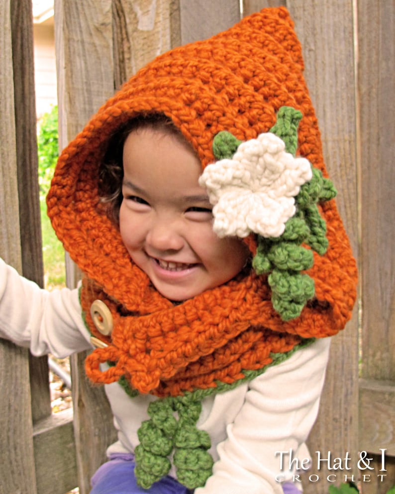 Crochet PATTERN Pumpkin Patch Hoodie crochet hood pattern hooded cowl pumpkin hat pattern 3 sizes Toddler Child Adult PDF Download image 2