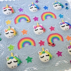 MODELLO all'uncinetto Unicorn Utopia modello per coperta all'uncinetto, modello afgano per unicorno, modello per coperta per bambini con stelle arcobaleno Download PDF immagine 4