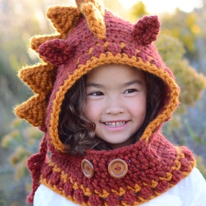 Crochet PATTERN Lucky Dragon Hood & Cowl crochet hood pattern, hooded cowl hat pattern 3 sizes Toddler Child Adult PDF Download image 5