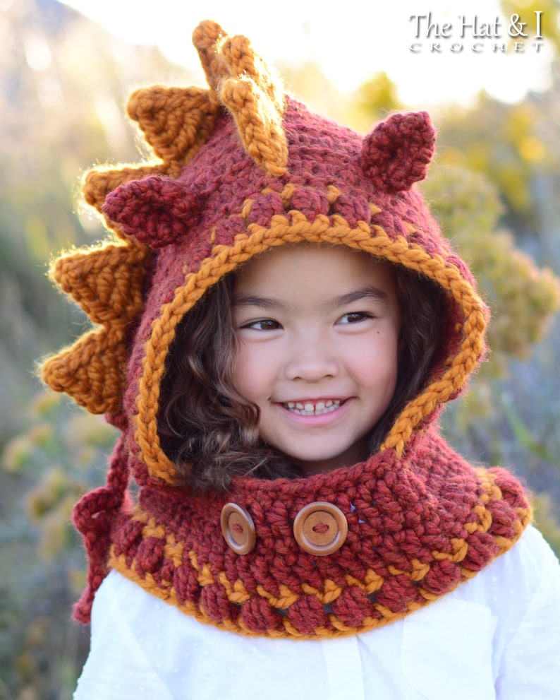 CROCHET PATTERN - Lucky Dragon Hood & Cowl - crochet hood pattern, hooded cowl hat pattern (3 sizes | Toddler Child Adult) - PDF Download image 5