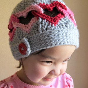 Crochet Hat PATTERN Be Mine crochet pattern for heart beanie hat, linked hearts beanie pattern 8 sizes Baby Adult PDF Download image 2