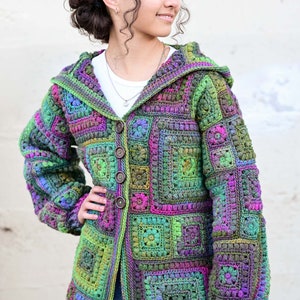 Crochet PATTERN Square Scramble Sweater crochet pattern for granny square cardigan sweater with hood sizes XS 3XL PDF Download image 6