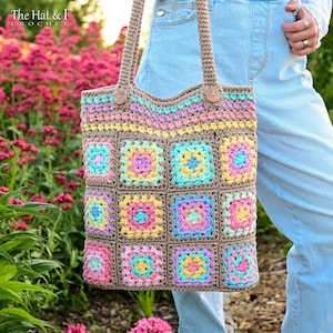 CROCHET PATTERN - Granny&#39;s Square Dance Sack - crochet bag pattern, granny square tote pattern, boho crochet purse pattern - PDF Download