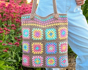 Crochet PATTERN - Granny's Square Dance Sack - crochet bag pattern, granny square tote pattern, boho crochet purse pattern - PDF Download