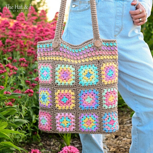 Crochet PATTERN - Granny's Square Dance Sack - crochet bag pattern, granny square tote pattern, boho crochet purse pattern - PDF Download