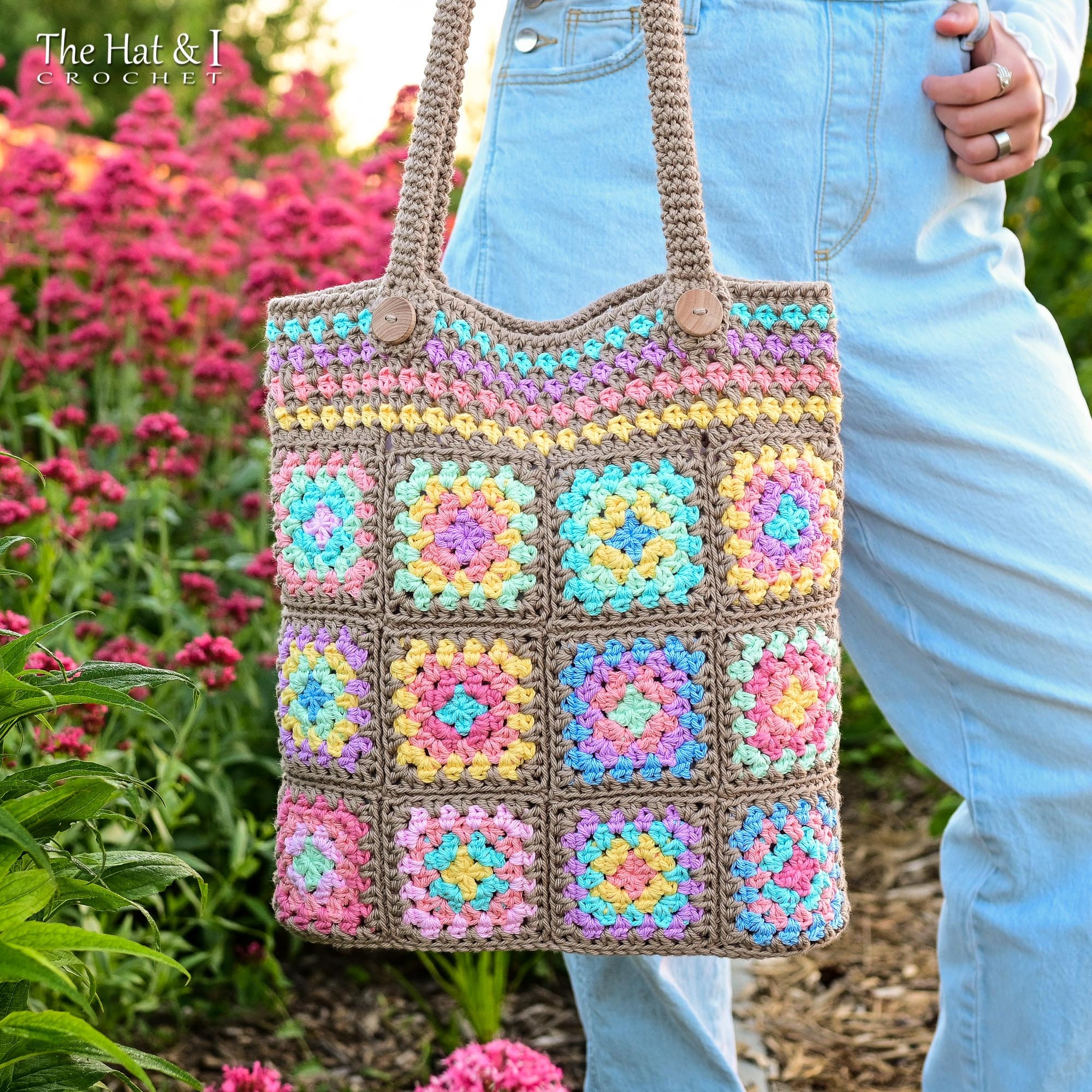 30 Cozy Sack Hat Crochet Patterns for Winter, Gifts, and Photo Props 32 Granny's Square Dance Sack Tote Pattern