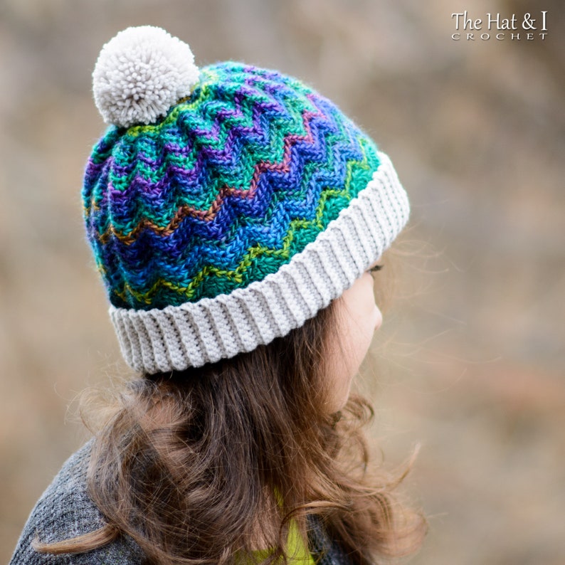 Crochet Hat PATTERN Peak 2 Peak Beanie crochet pattern chevron hat, boy girl beanie hat pattern 6 sizes Baby Adult PDF Download image 9