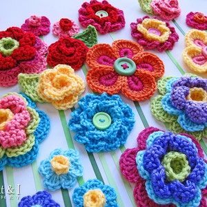 Crochet PATTERN Floral Fantasy 5 crochet flower patterns 2 leaf patterns 7 pretty patterns for colorful appliques PDF Download image 5