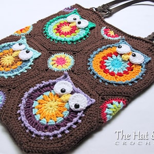 Crochet PATTERN Owl Tote'em crochet bag pattern, owl purse pattern, boho crochet tote bag pattern with colorful owls PDF Download image 5