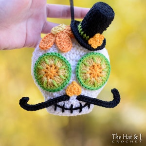 Crochet PATTERN Sugar Skull Soirée Day of the Dead skull pattern, colorful crochet skull ornament, skull applique pattern PDF Download image 5