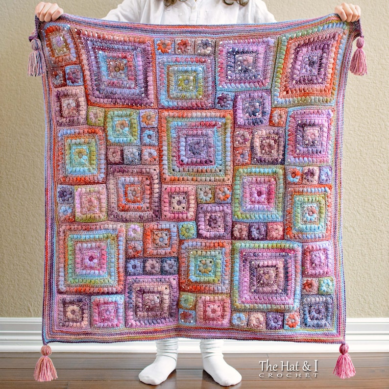 Crochet PATTERN Square Scramble crochet blanket pattern, baby throw blanket pattern, granny squares afghan pattern PDF Download image 2