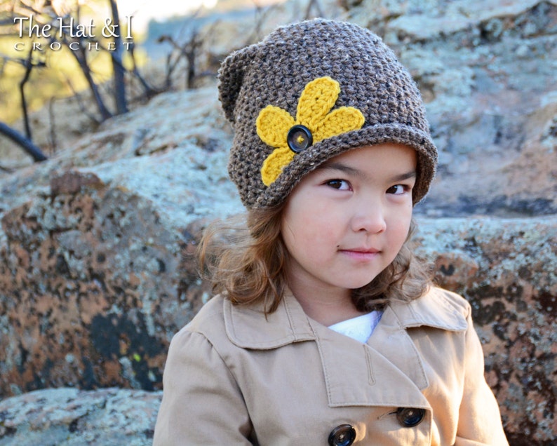 Crochet Hat PATTERN Pretty Petals Slouchy crochet pattern for slouchy beanie hat flower 3 sizes Toddler Child Adult PDF Download image 2