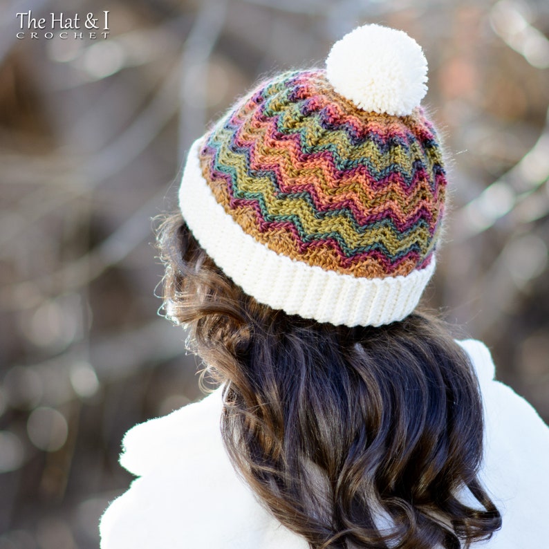 Crochet Hat PATTERN Peak 2 Peak Beanie crochet pattern chevron hat, boy girl beanie hat pattern 6 sizes Baby Adult PDF Download image 6