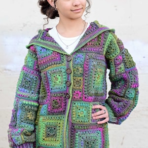 Crochet PATTERN Square Scramble Sweater crochet pattern for granny square cardigan sweater with hood sizes XS 3XL PDF Download image 2