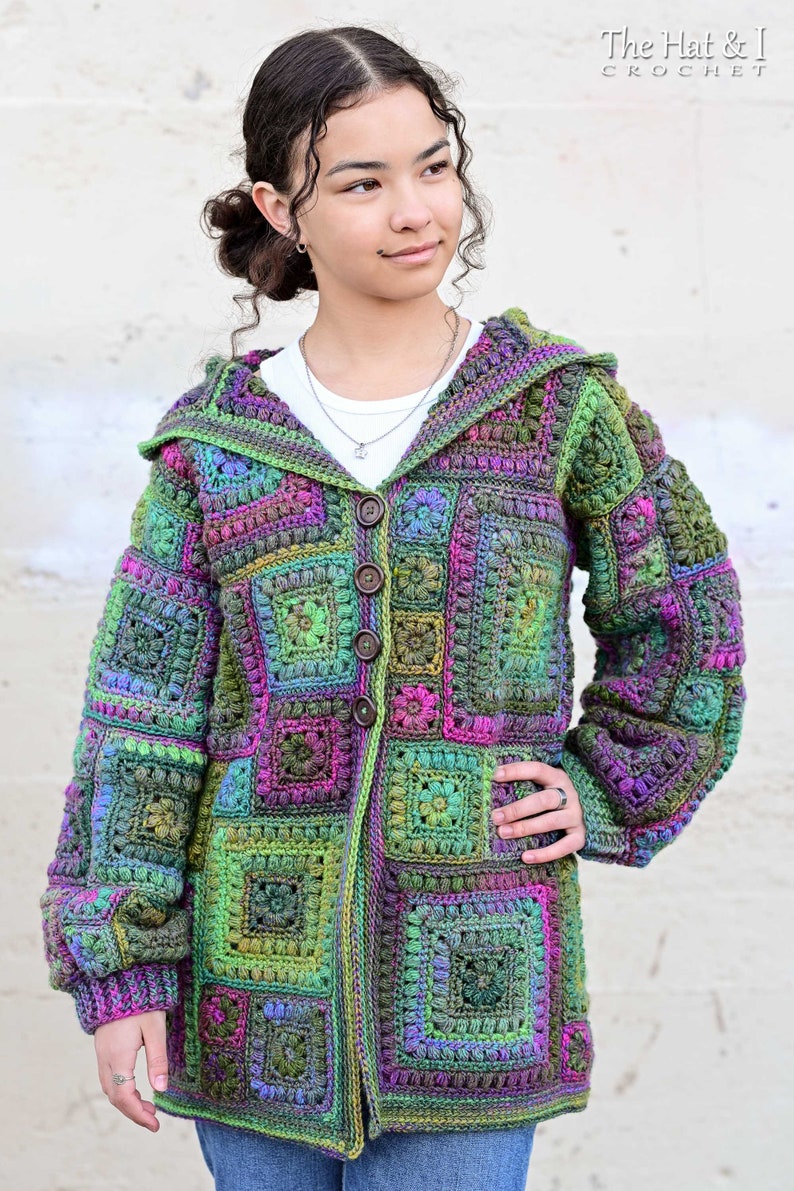 Crochet PATTERN Square Scramble Sweater crochet pattern for granny square cardigan sweater with hood sizes XS 3XL PDF Download image 2