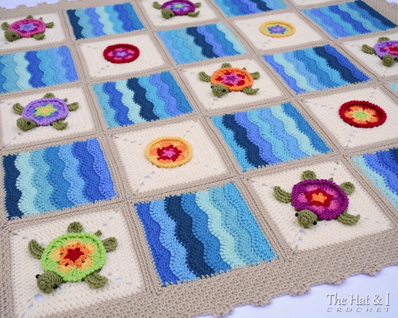Crochet Blanket PATTERN Turtle Bay crochet pattern for colorful turtle blanket, honu turtle crochet baby afghan pattern PDF Download image 1
