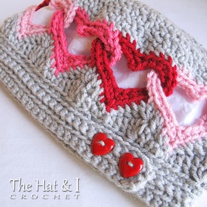 Crochet Hat PATTERN Be Mine crochet pattern for heart beanie hat, linked hearts beanie pattern 8 sizes Baby Adult PDF Download image 4