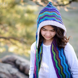 Crochet PATTERN Waves for Days Hooded Scarf crochet hood pattern ripple scarf pattern 3 sizes Toddler Child Adult PDF Download image 2