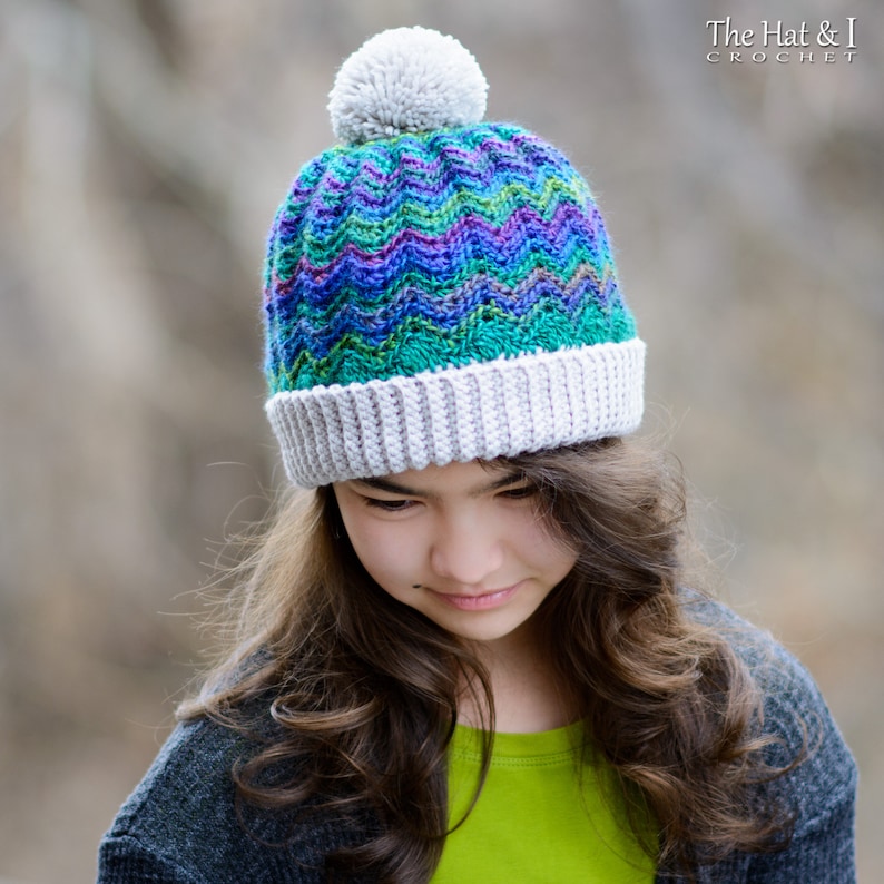 Crochet Hat PATTERN Peak 2 Peak Beanie crochet pattern chevron hat, boy girl beanie hat pattern 6 sizes Baby Adult PDF Download image 10