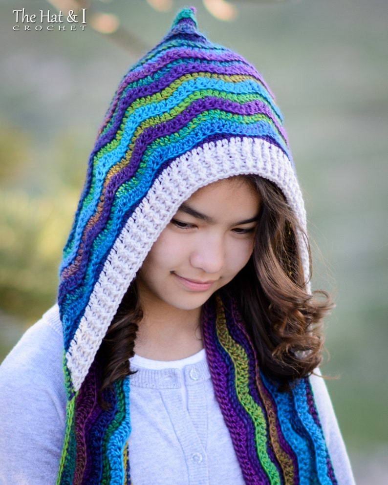 Crochet PATTERN Waves for Days Hooded Scarf crochet hood pattern ripple scarf pattern 3 sizes Toddler Child Adult PDF Download image 7