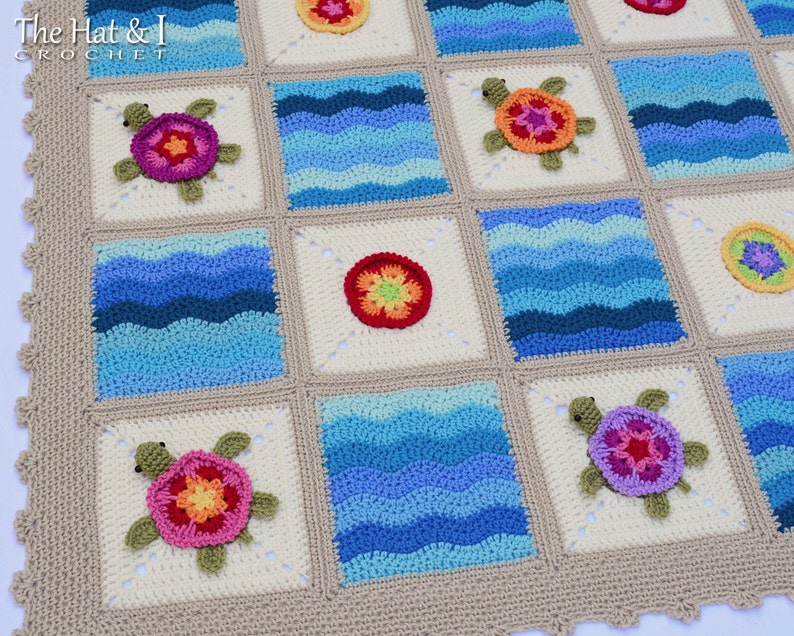 Crochet Blanket PATTERN Turtle Bay crochet pattern for colorful turtle blanket, honu turtle crochet baby afghan pattern PDF Download image 2