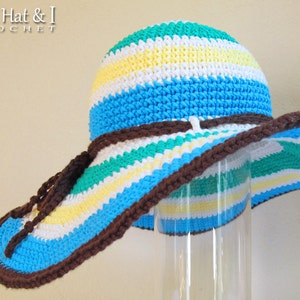 Crochet Hat PATTERN Poolside crochet pattern for sun hat, wide brim summer beach sunhat pattern 3 sizes Teen Adult PDF Download image 5