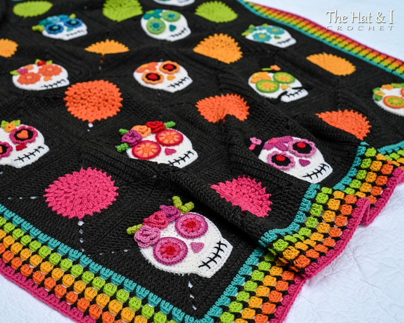 Crochet PATTERN Sugar Skull Sampler crochet blanket pattern, day of the dead throw blanket pattern, colorful skull afghan PDF Download image 4