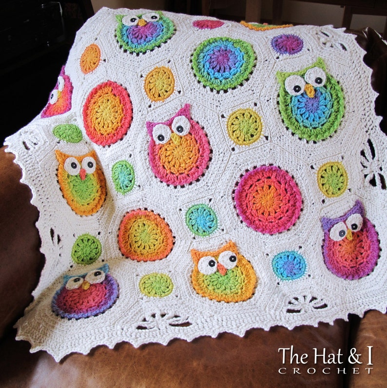 Crochet PATTERN Owl Obsession crochet blanket pattern, owl afghan pattern, colorful crochet owl baby blanket pattern PDF Download image 3